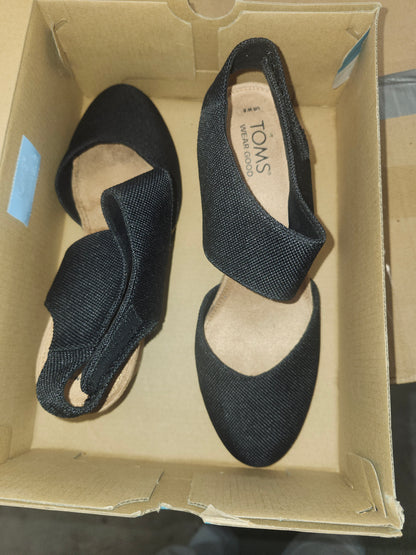 Toms Madison Wedge Heel Sandals, Black Canvas, Size 8US
