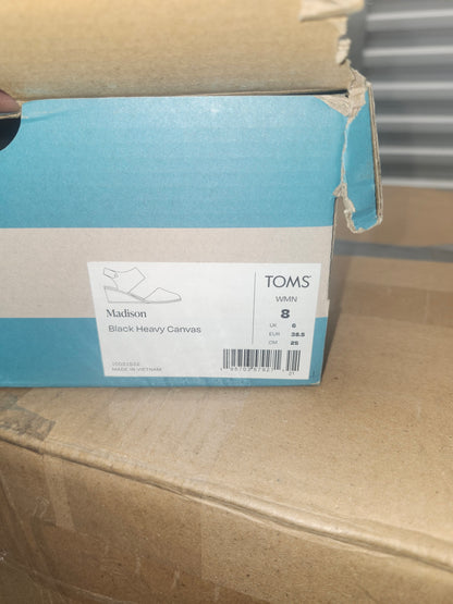 Toms Madison Wedge Heel Sandals, Black Canvas, Size 8US