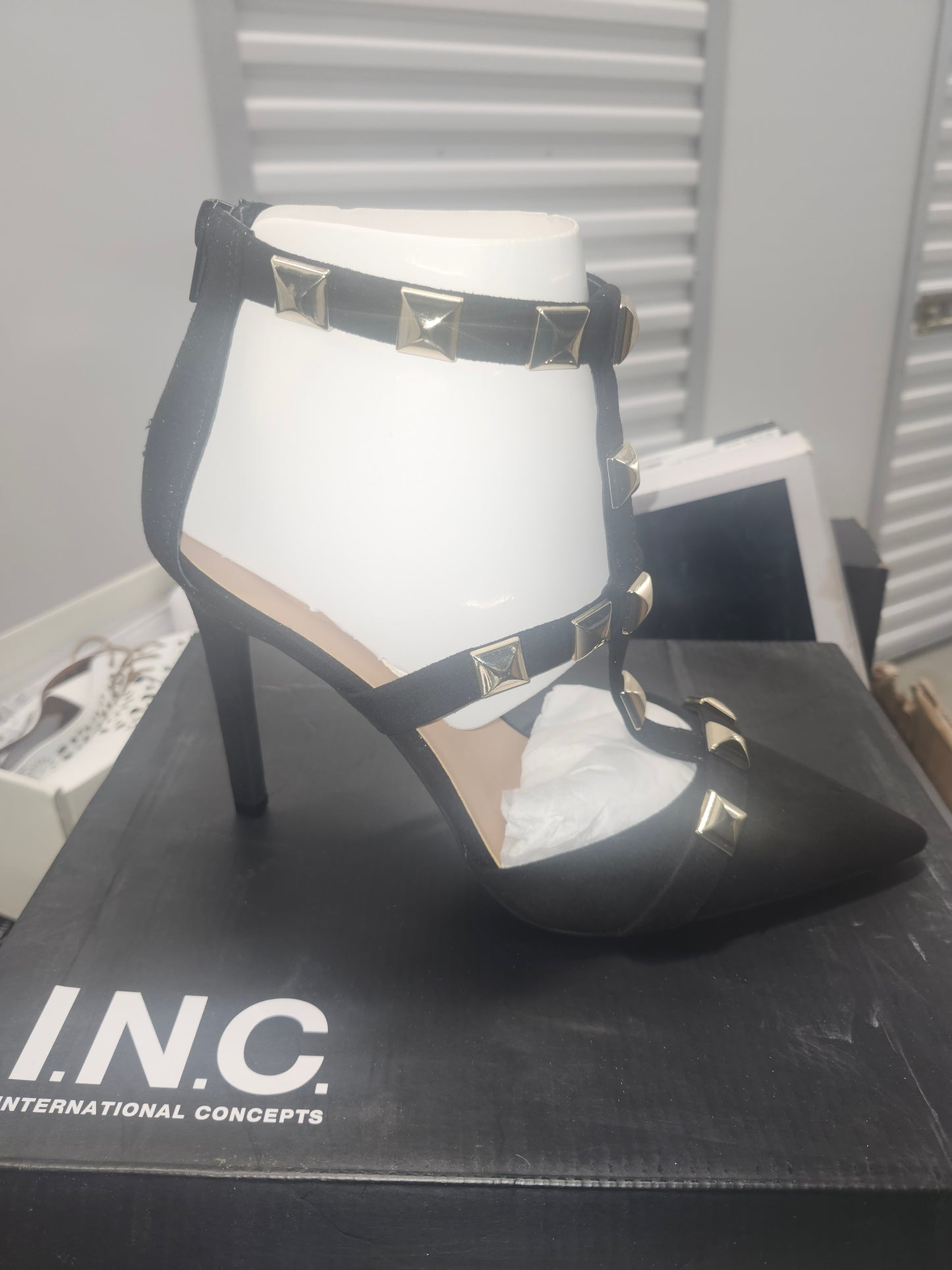 INC Syndia Black Studded Strappy Stiletto Pumps Size 10