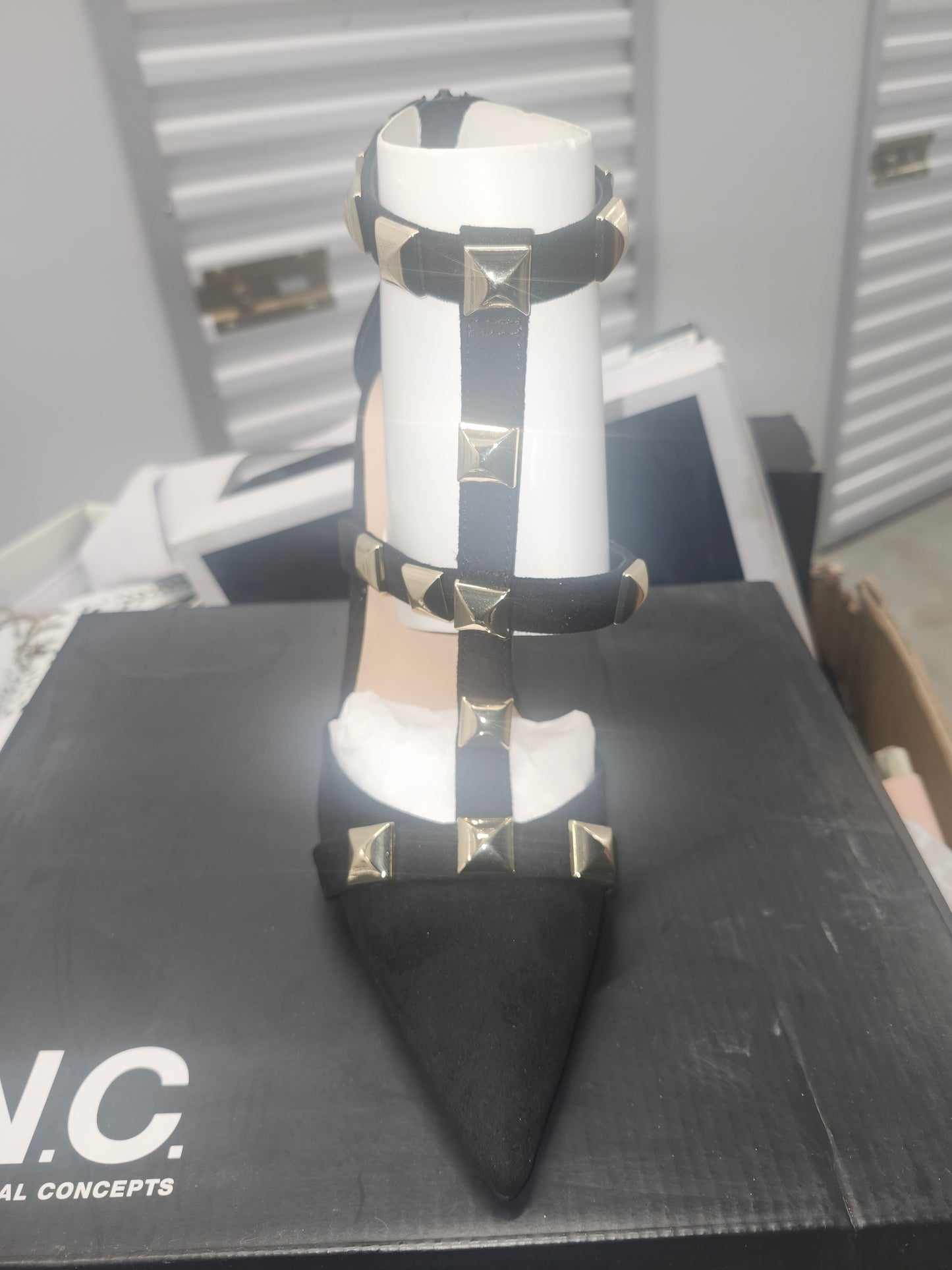 INC Syndia Black Studded Strappy Stiletto Pumps Size 10