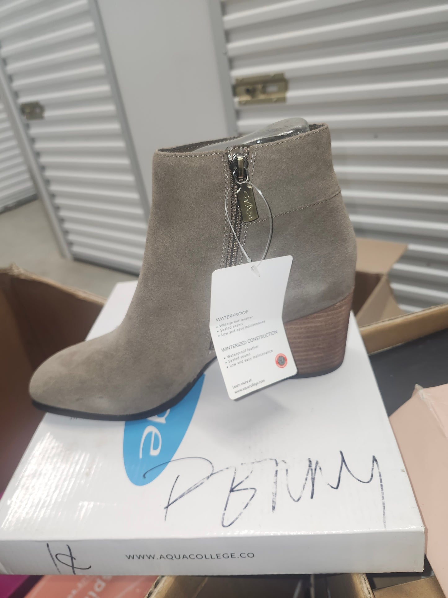 Aqua College Skyler Waterproof Suede Booties, Taupe Size 10M