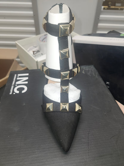 INC Syndia Black Studded Strappy Pointed Toe Stiletto Pumps