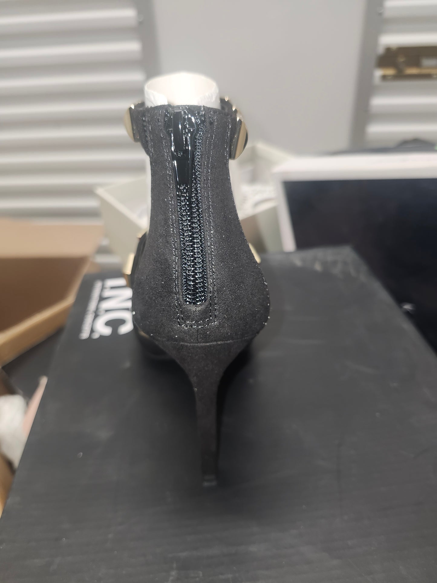 INC Syndia Black Studded Strappy Pointed Toe Stiletto Pumps