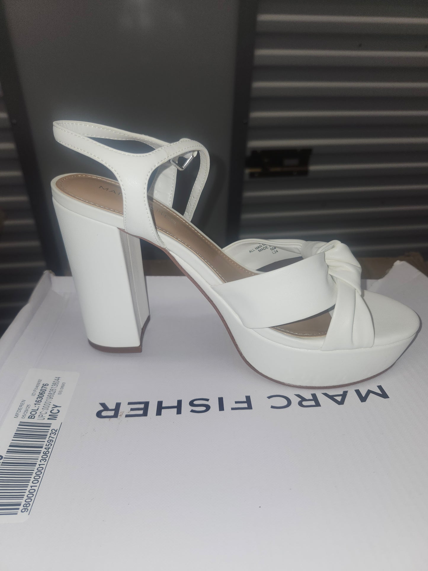 Marc Fisher Deren High Heel Platform Sandals, Size 7M US White.