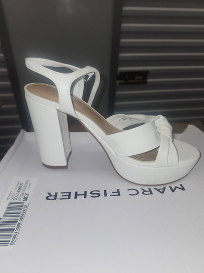 Marc Fisher Deren High Heel Platform Sandals, Size 7M US White.