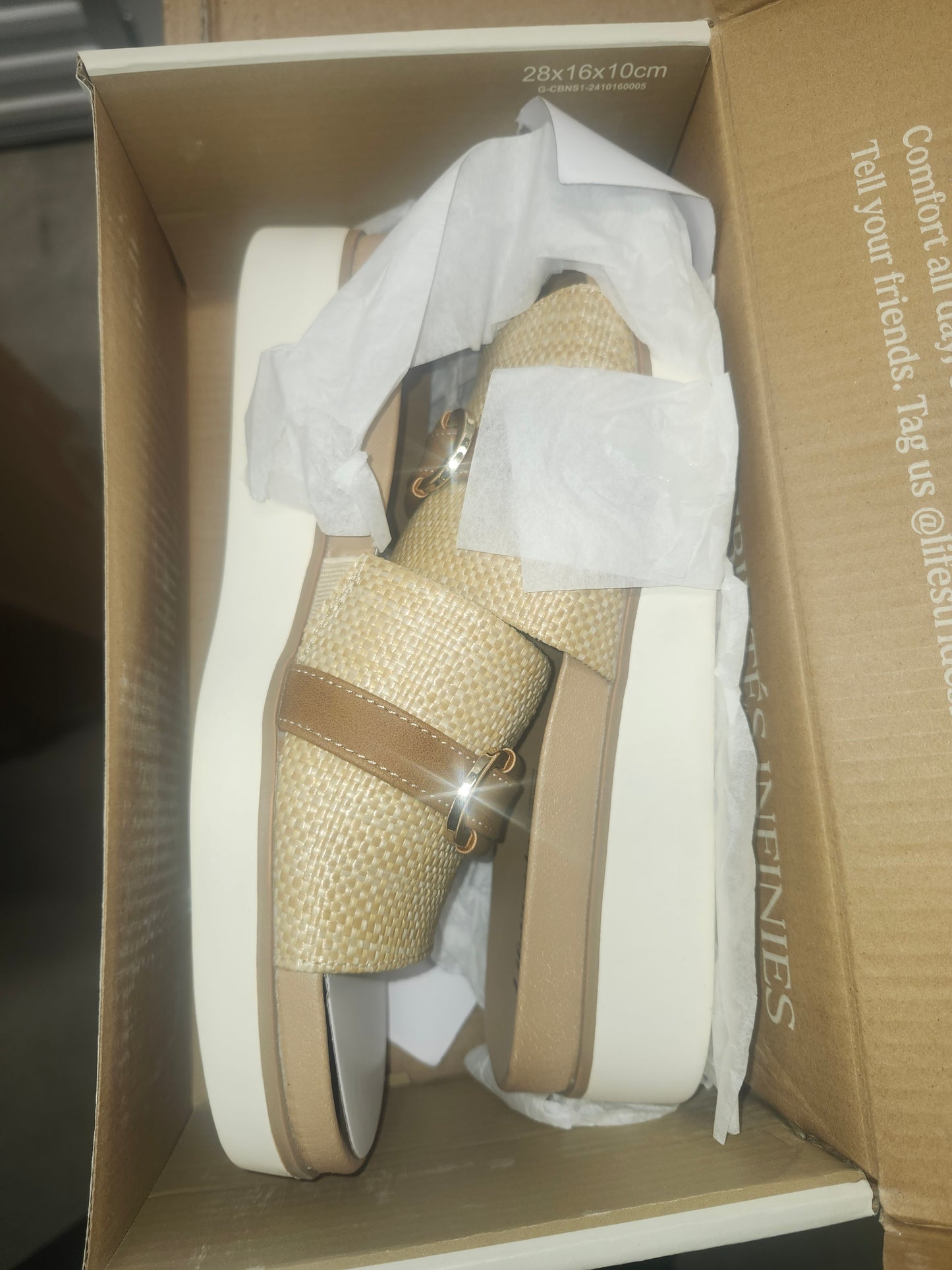 LifeStride Genevieve Slide Sandals 7.5MUS - Natural Tan Woven