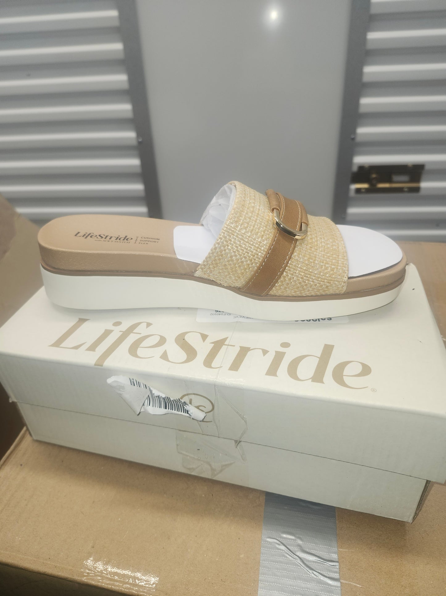 LifeStride Genevieve Slide Sandals 7.5MUS - Natural Tan Woven
