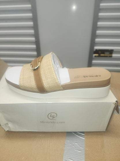 LifeStride Genevieve Slide Sandals 7.5MUS - Natural Tan Woven
