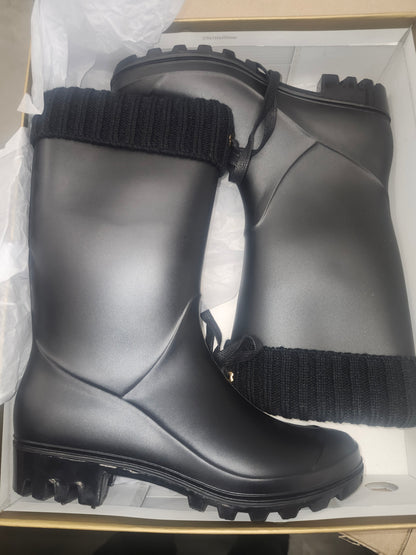 Charter Club Camylla Tall Rain Boots, Knit Collar, Size 7M