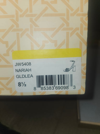 Jewel Badgley Mischka Nariah Gold Leather Sandals, Size 8.5MUS