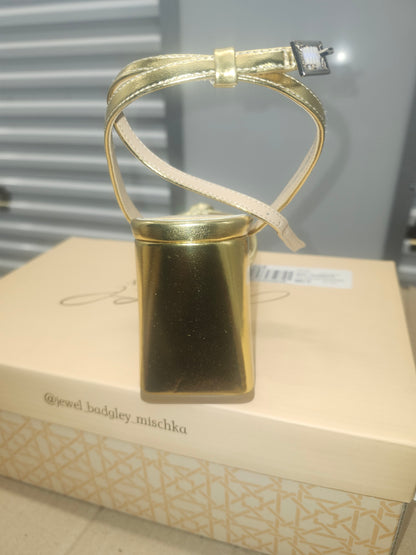 Jewel Badgley Mischka Nariah Gold Leather Sandals, Size 8.5MUS