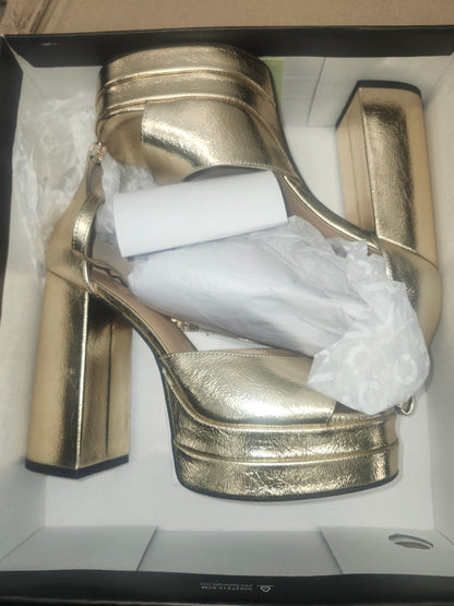 INC Arya Metallic Heeled Sandals, Gold, Size 8.5