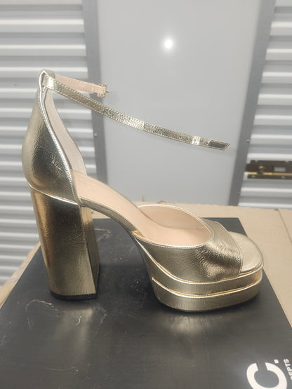 INC Arya Metallic Heeled Sandals, Gold, Size 8.5