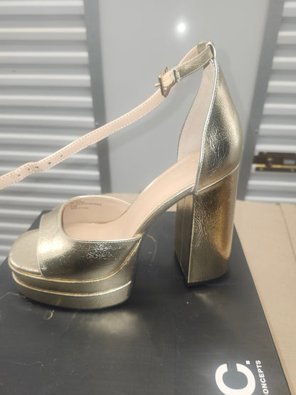 INC Arya Metallic Heeled Sandals, Gold, Size 8.5