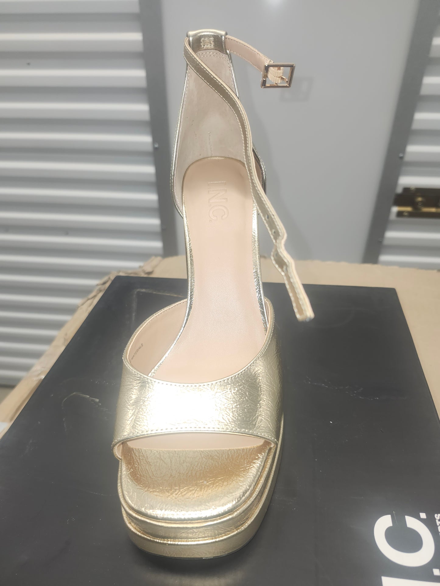 INC Arya Metallic Heeled Sandals, Gold, Size 8.5