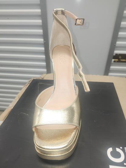 INC Arya Metallic Heeled Sandals, Gold, Size 8.5