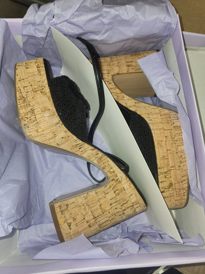 Madden Girl Black Flower Platform Dress Sandals, Size 7MUS