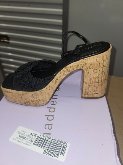 Madden Girl Black Flower Platform Dress Sandals, Size 7MUS