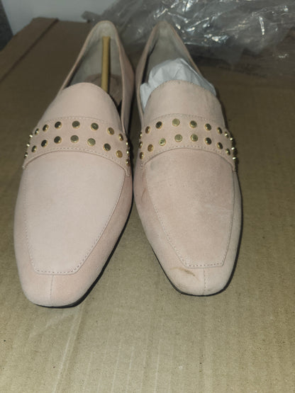 Rockport Women’s TruTech Loafer Shoes Pink Suede Gold Detail Slip Ons 7.5 US