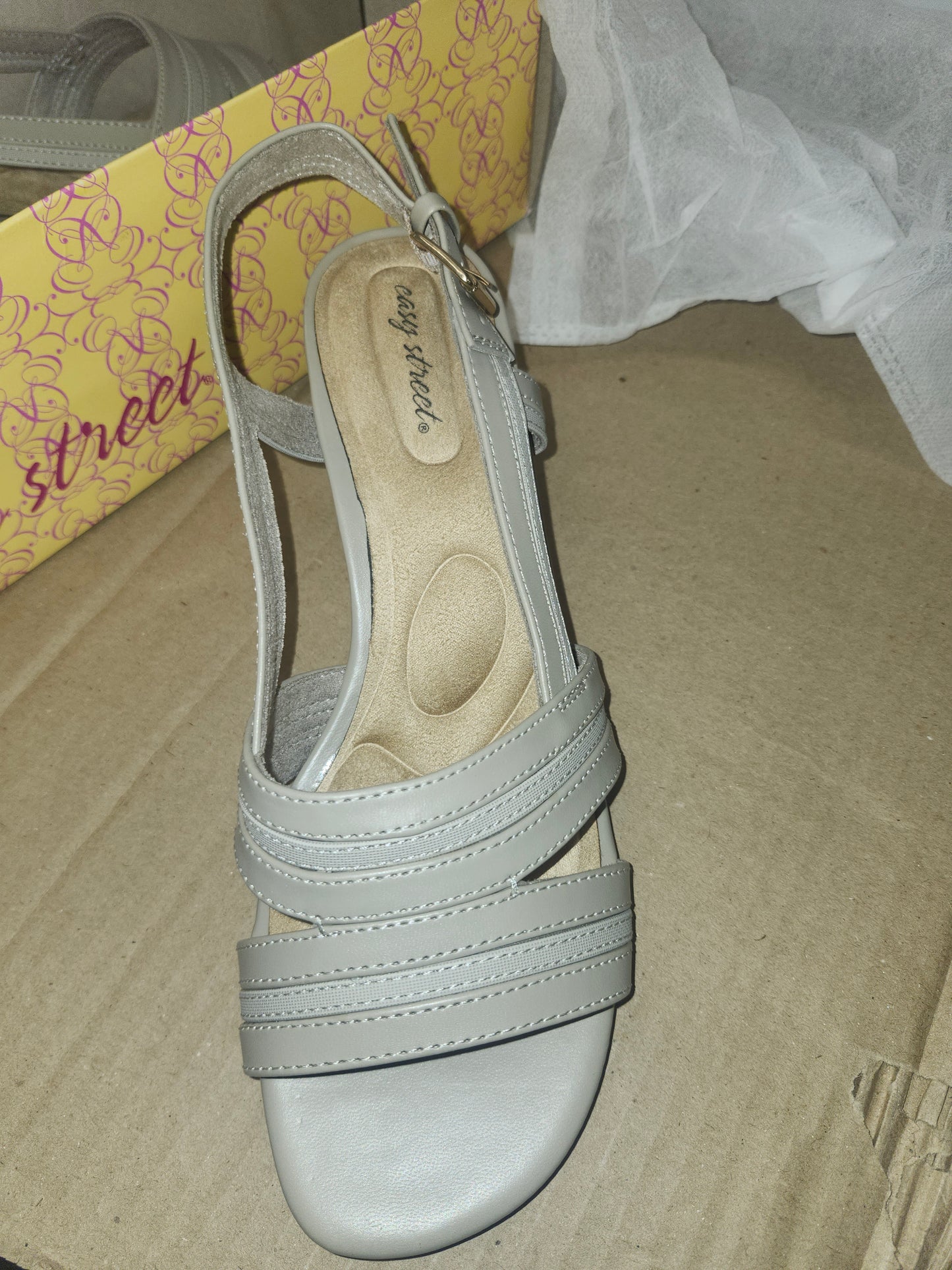 Easy Street Meghan Slingback Heeled Sandals, 8WUS - Mushroom Oatmeal Linen