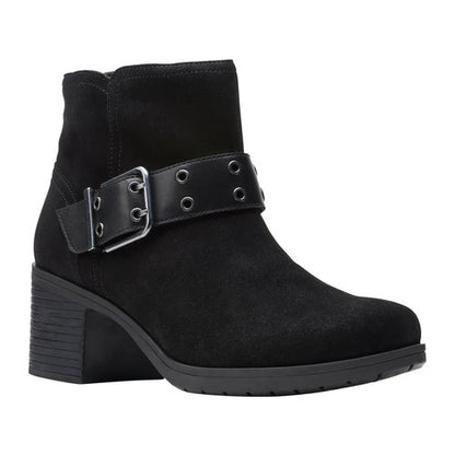 Clarks Hollis Star Leather Booties Black, Buckle, Cushioned, 9.5 M