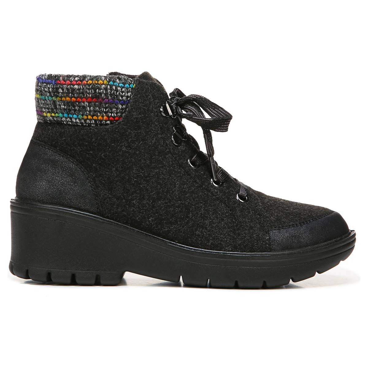 Bzees Brooklyn Lace-Up Wedge Boots, Black Heathered, Size 9.5