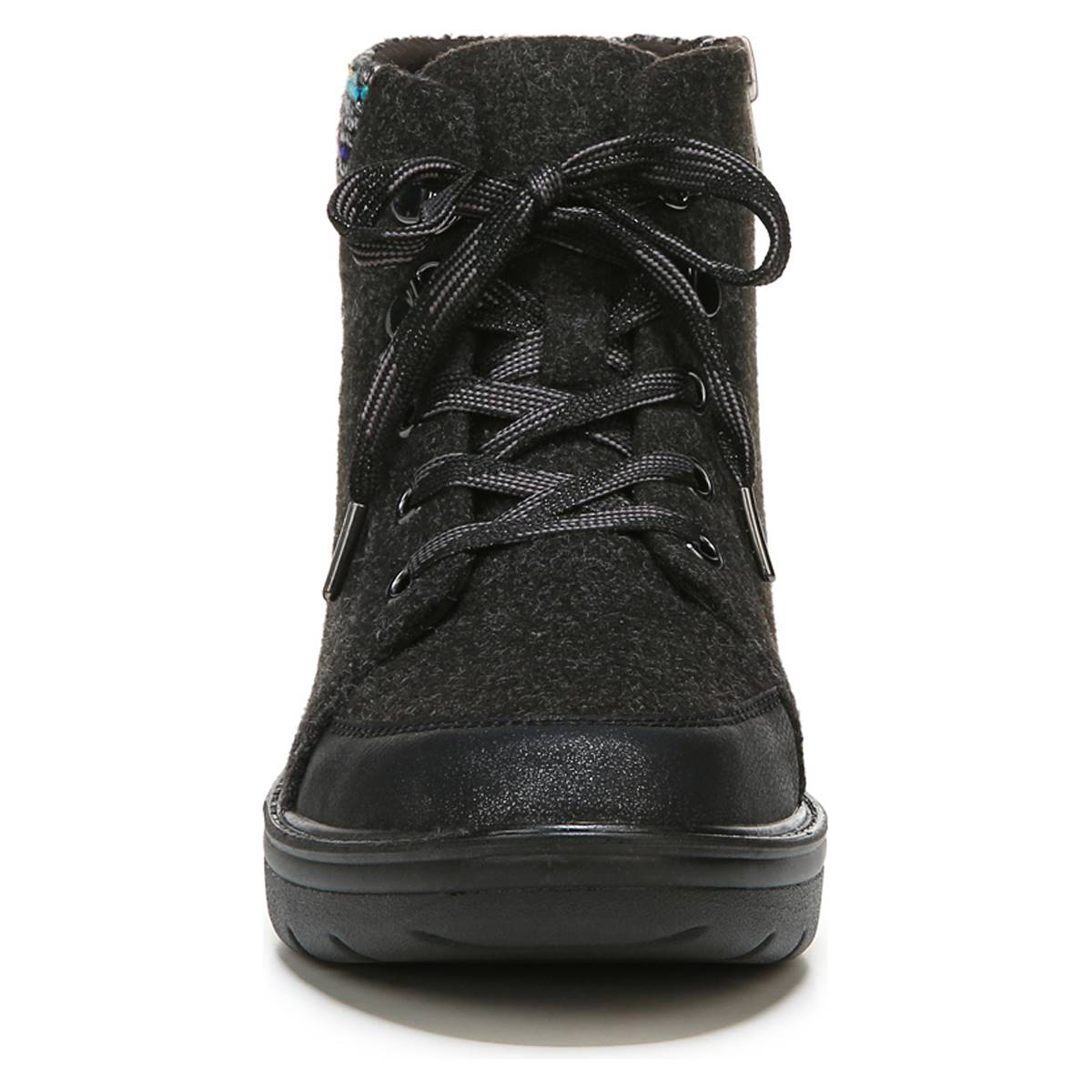 Bzees Brooklyn Lace-Up Wedge Boots, Black Heathered, Size 9.5