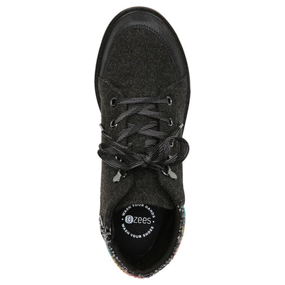 Bzees Brooklyn Lace-Up Wedge Boots, Black Heathered, Size 9.5