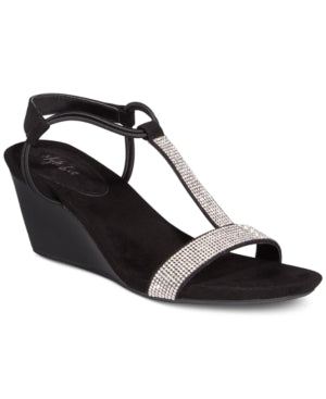 Style & Co Mulan Embellished Wedge Sandals 9.5MUS Black/Silver