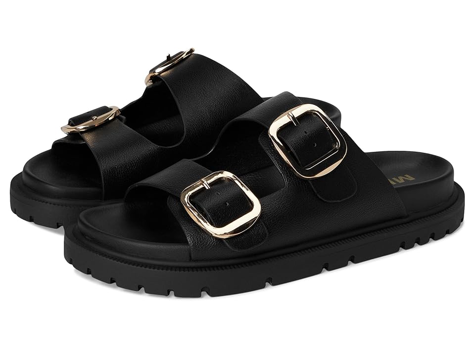 MIA Gen Women's Black/Gold Buckle Wedge Shoes, Size 9