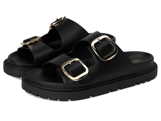 MIA Gen Women's Black/Gold Buckle Wedge Shoes, Size 9