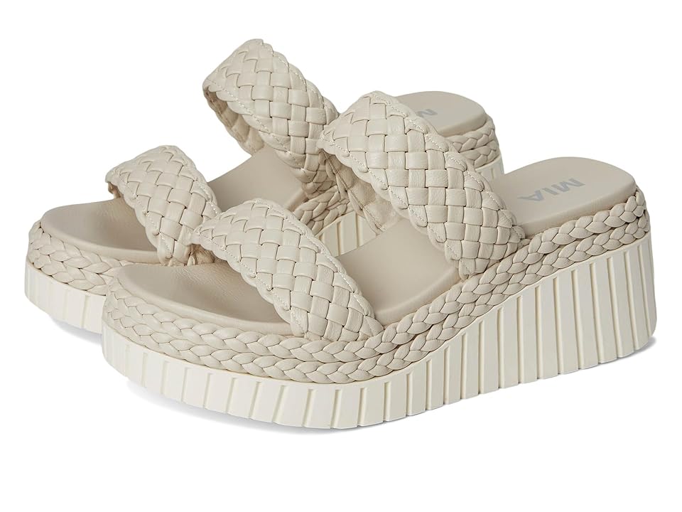 MIA Yoshi Ecru Wedge Shoes, Faux Leather, Size 7