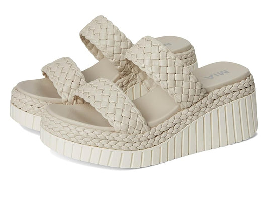 MIA Yoshi Ecru Wedge Shoes, Faux Leather, Size 7