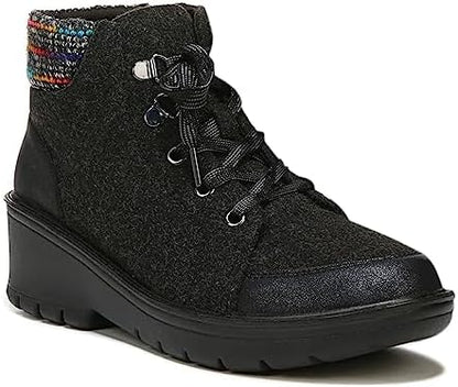 Bzees Brooklyn Lace-Up Wedge Boots, Black Heathered, Size 9.5