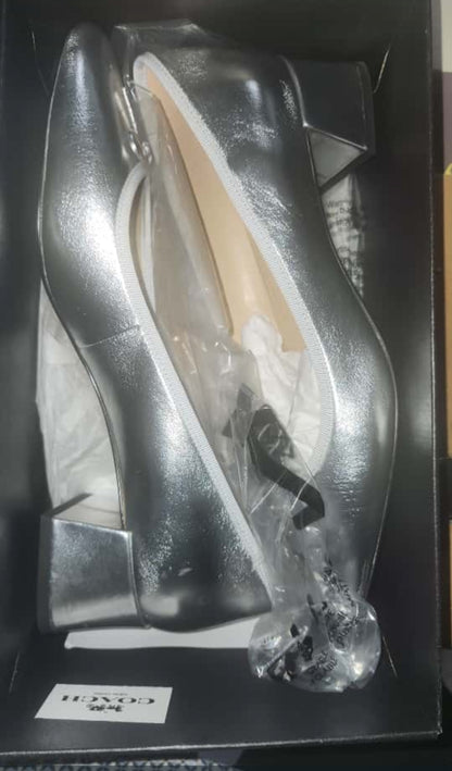 COACH Ava Ballet Pumps Silver Leather Size 10 B - Medium