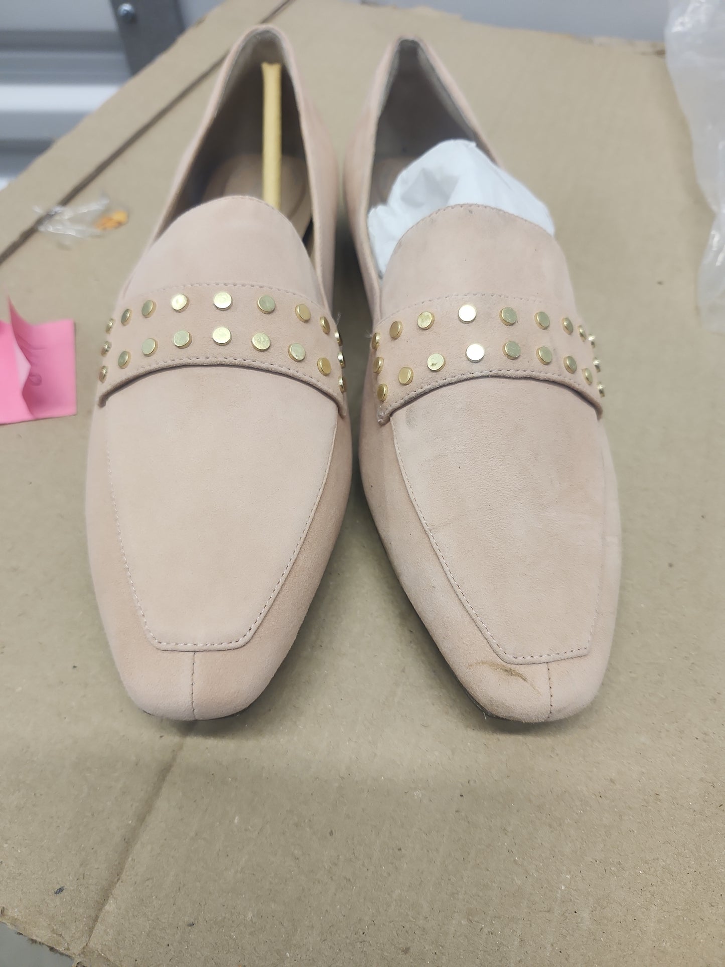 Rockport Women’s TruTech Loafer Shoes Pink Suede Gold Detail Slip Ons 7.5 US